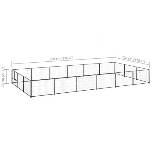 Hundeløbegård 18 m² i stål - sort, 600 × 300 × 70 cm