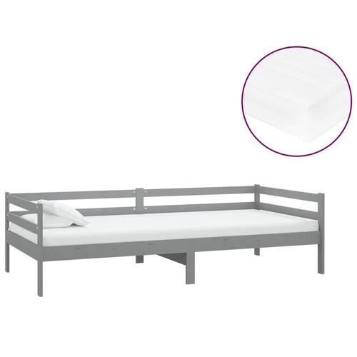 Daybed med madras 90x200 cm massivt fyrretræ grå