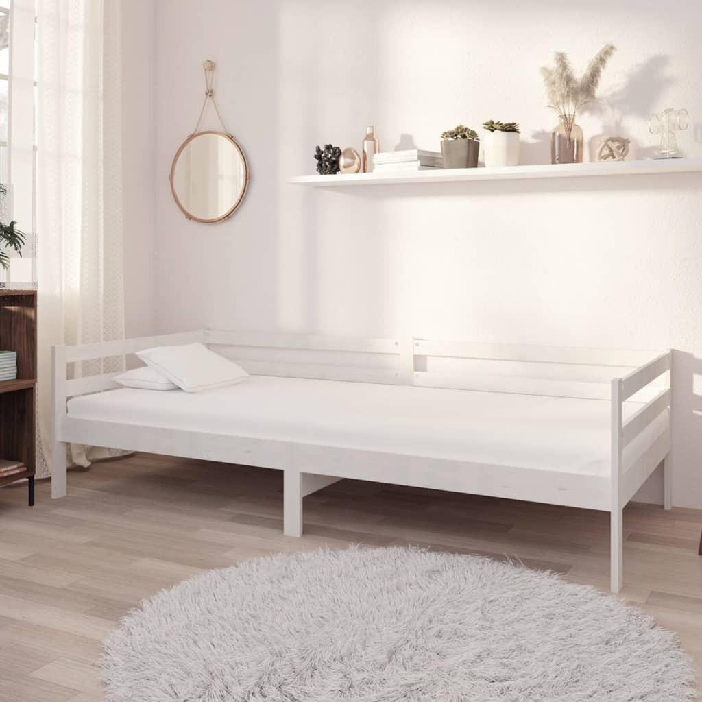 Daybed med madras 90x200 cm massivt fyrretræ hvid billede