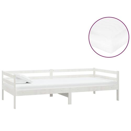 Daybed med madras 90x200 cm massivt fyrretræ hvid