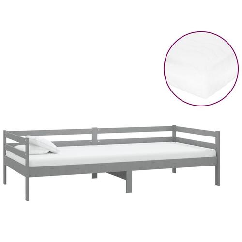 Daybed med madras 90x200 cm massivt fyrretræ grå