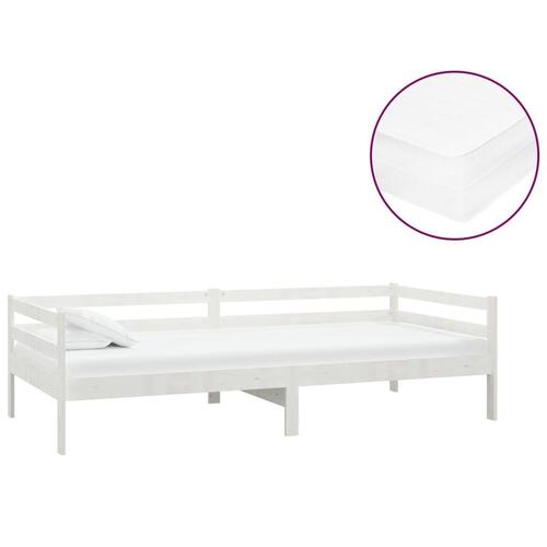 Daybed med madras 90x200 cm massivt fyrretræ hvid