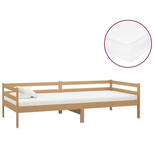 Daybed med madras 90x200 cm massivt fyrretræ gyldenbrun