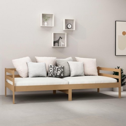 Daybed med madras 90x200 cm massivt fyrretræ gyldenbrun