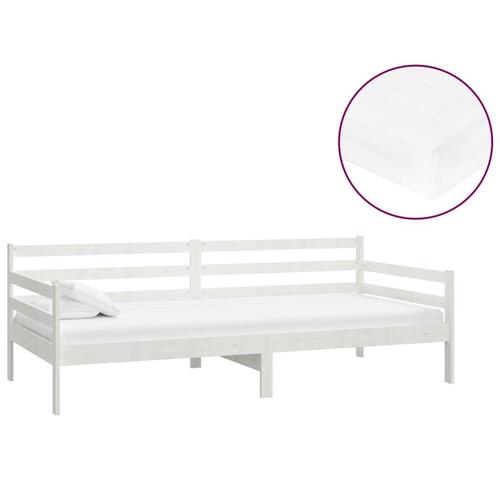 Daybed med madras 90x200 cm massivt fyrretræ hvid