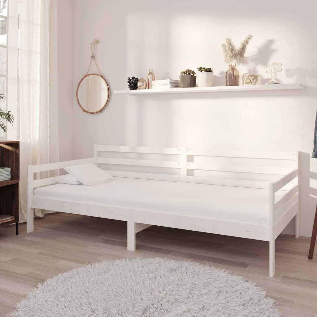 Daybed med madras 90x200 cm massivt fyrretræ hvid