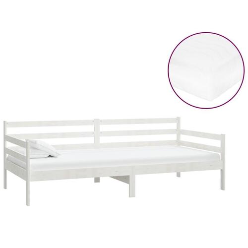 Daybed med madras 90x200 cm massivt fyrretræ hvid