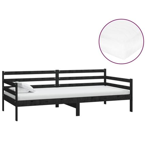 Daybed med madras 90x200 cm massivt fyrretræ sort