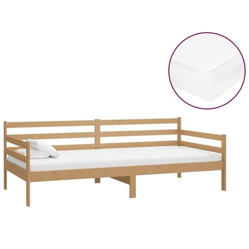 Daybed med madras 90x200 cm massivt fyrretræ gyldenbrun