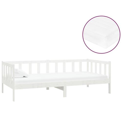 Daybed med madras 90x200 cm massivt fyrretræ hvid