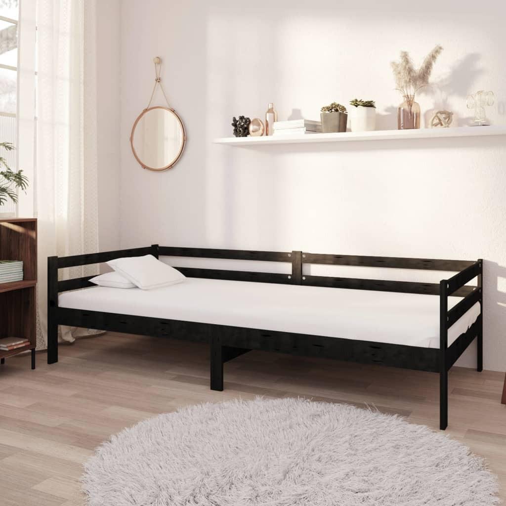 Daybed med madras 90x200 cm massivt fyrretræ sort