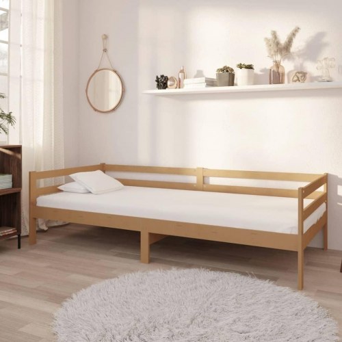 Daybed med madras 90x200 cm massivt fyrretræ gyldenbrun