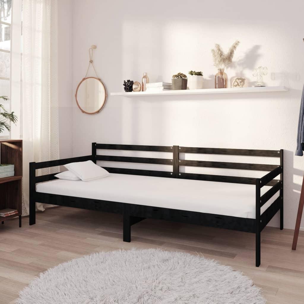 Daybed med madras 90x200 cm massivt fyrretræ sort