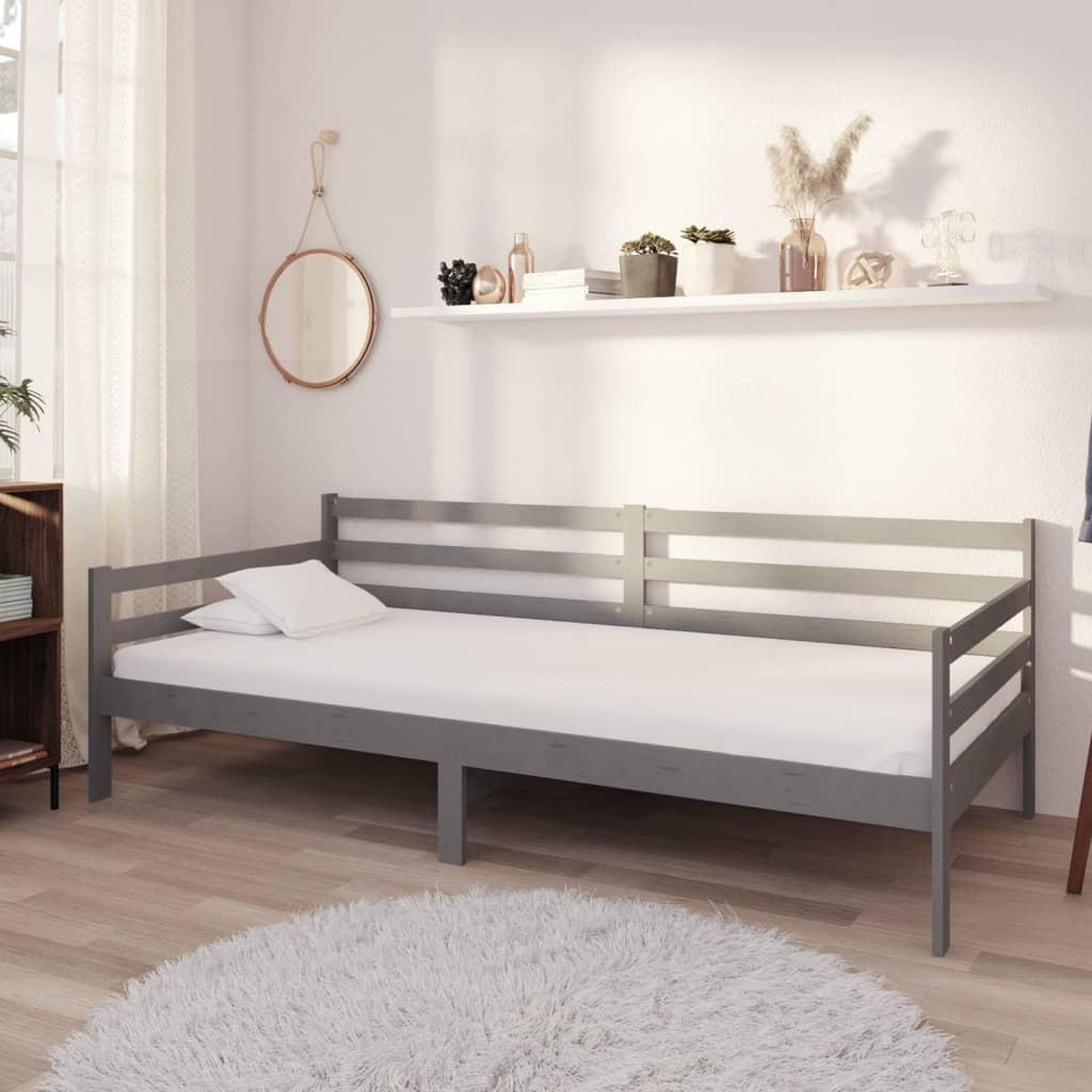 Daybed med madras 90x200 cm massivt fyrretræ grå