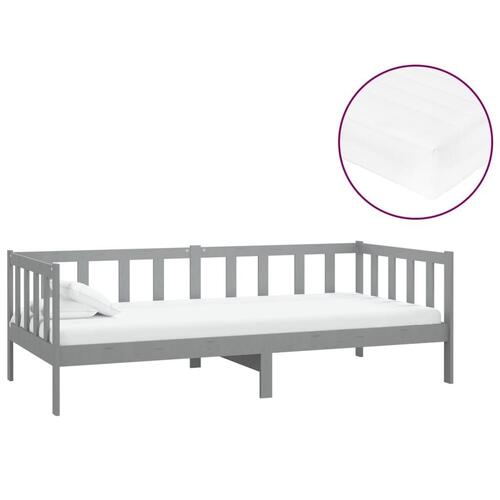 Daybed med madras 90x200 cm massivt fyrretræ grå