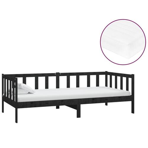 Daybed med madras 90x200 cm massivt fyrretræ sort
