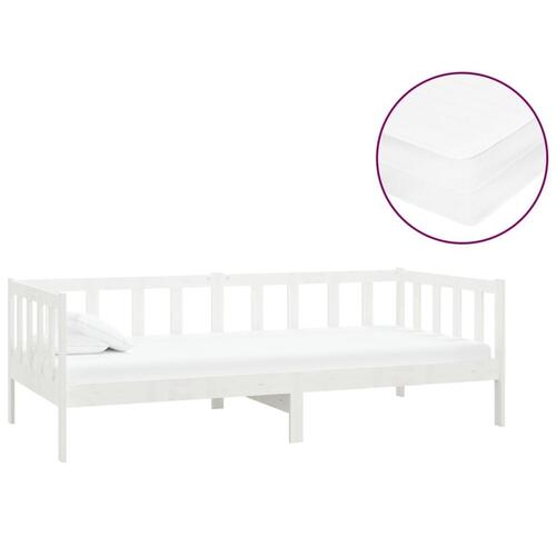 Daybed med madras 90x200 cm massivt fyrretræ hvid
