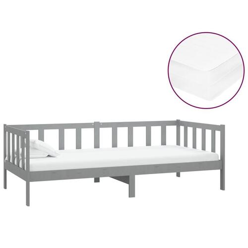 Daybed med madras 90x200 cm massivt fyrretræ grå