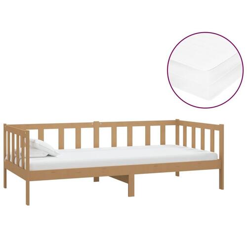 Daybed med madras 90x200 cm massivt fyrretræ gyldenbrun