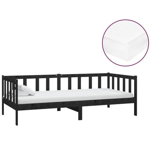 Daybed med madras 90x200 cm massivt fyrretræ sort