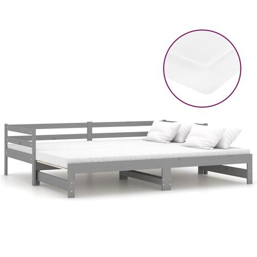 Daybed med udtræk 2x(90x200) cm massivt fyrretræ grå