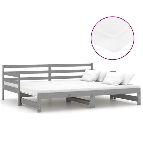 Daybed med udtræk 2x(90x200) cm massivt fyrretræ grå