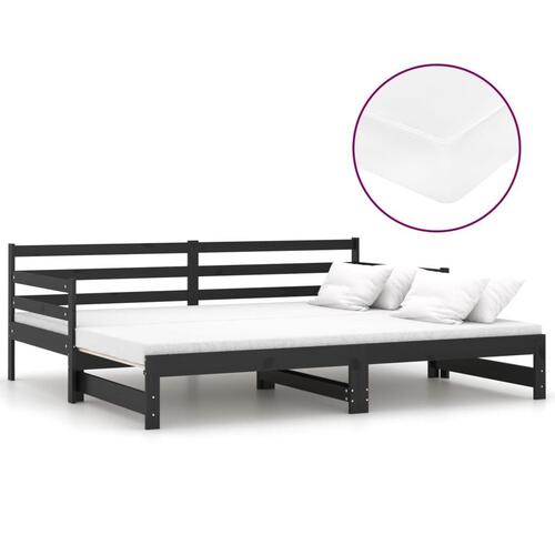 Daybed med udtræk 2x(90x200) cm massivt fyrretræ sort