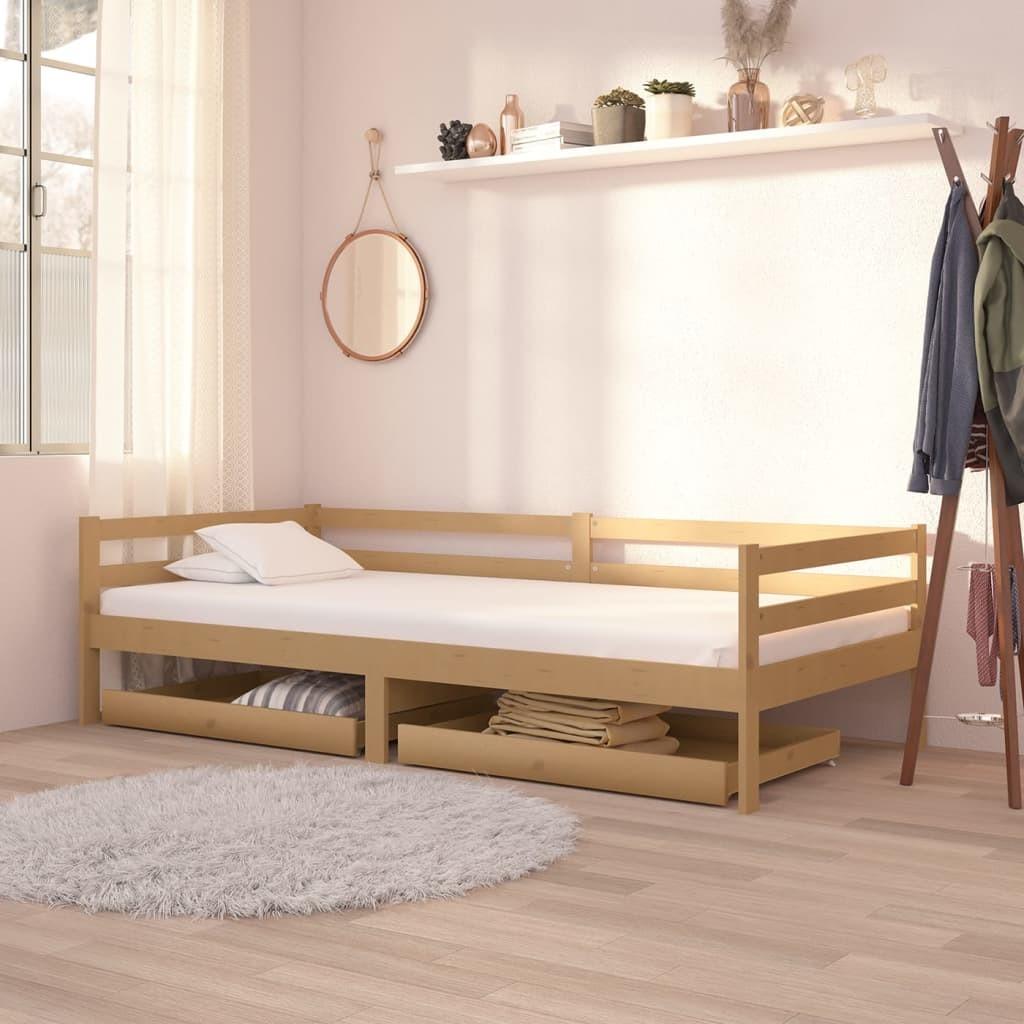 Daybed med skuffer 90x200 cm massivt fyrretræ gyldenbrun