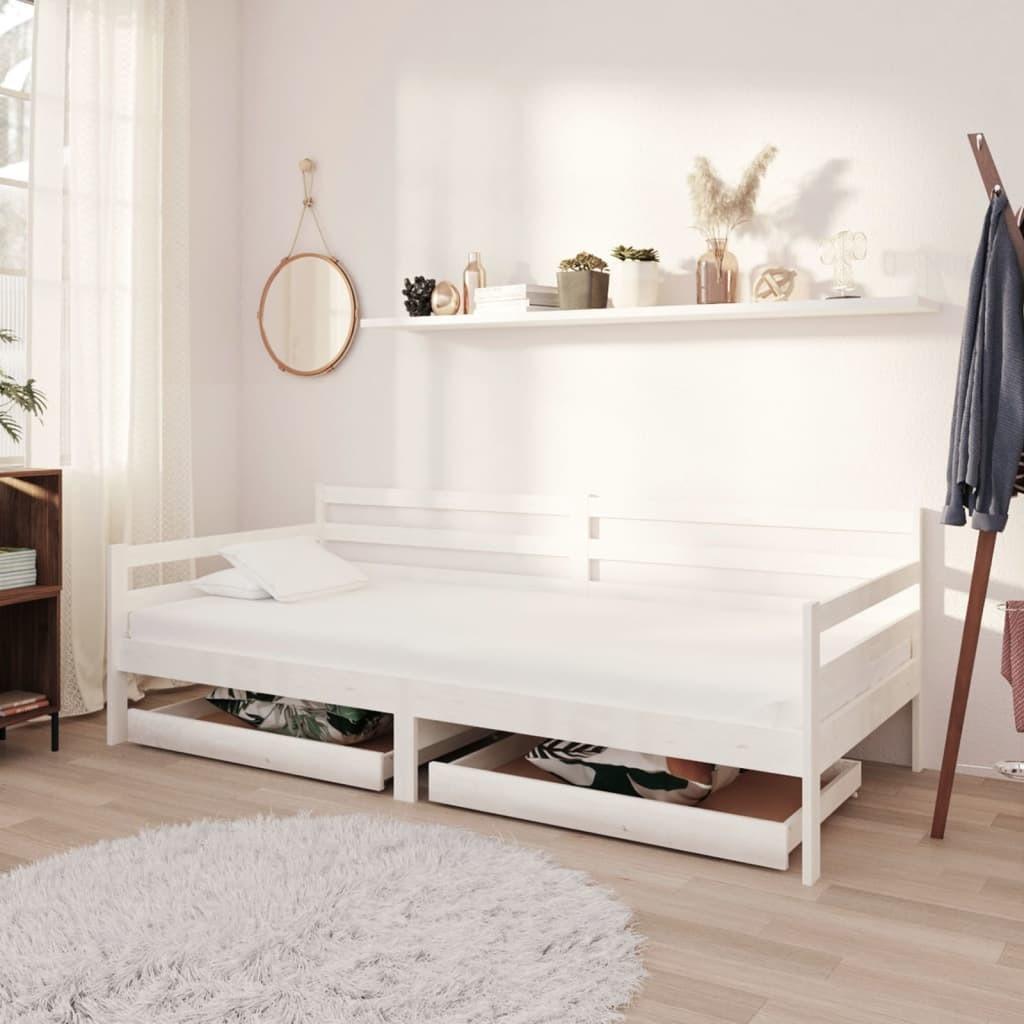 Daybed med skuffer 90x200 cm massivt fyrretræ hvid