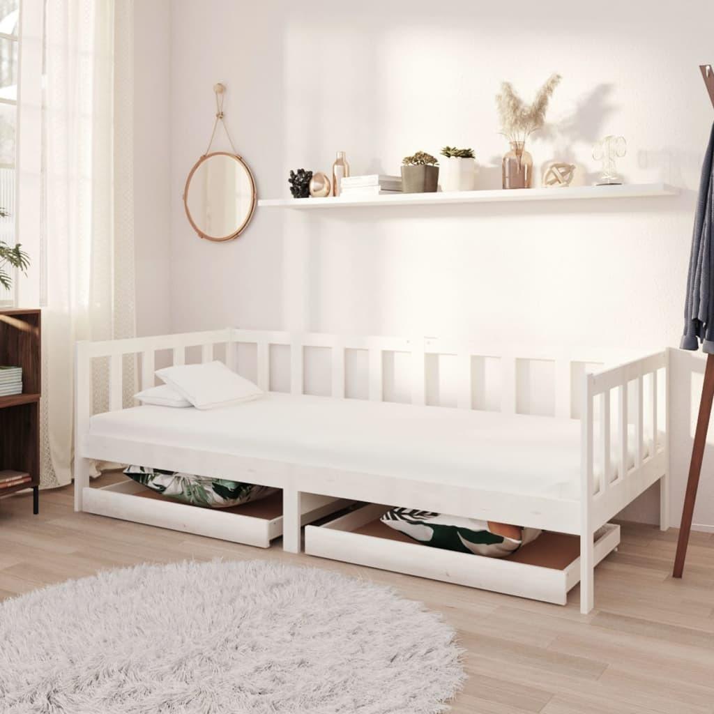 Daybed med skuffer 90x200 cm massivt fyrretræ hvid