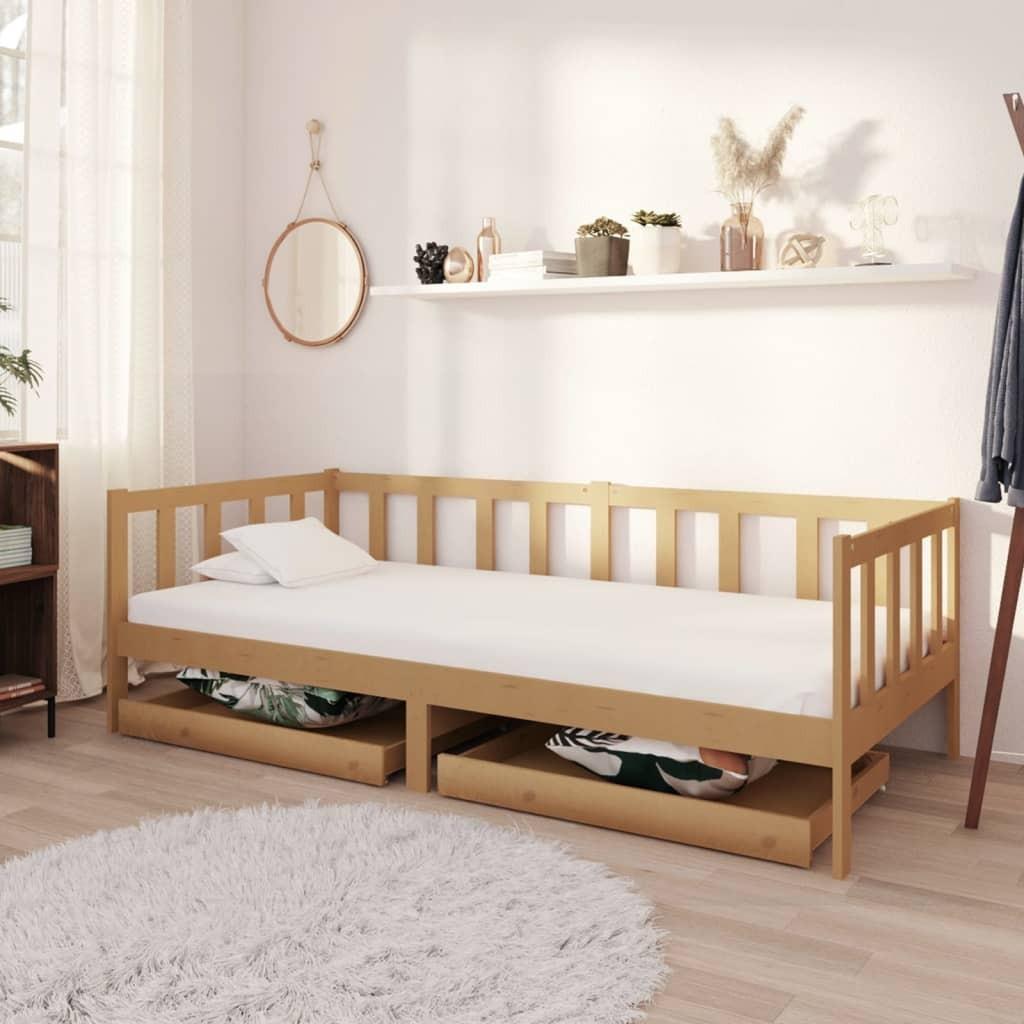 Daybed med skuffer 90x200 cm massivt fyrretræ gyldenbrun