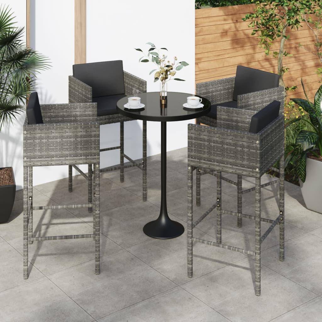 Barstole 4 stk. med hynder polyrattan grå