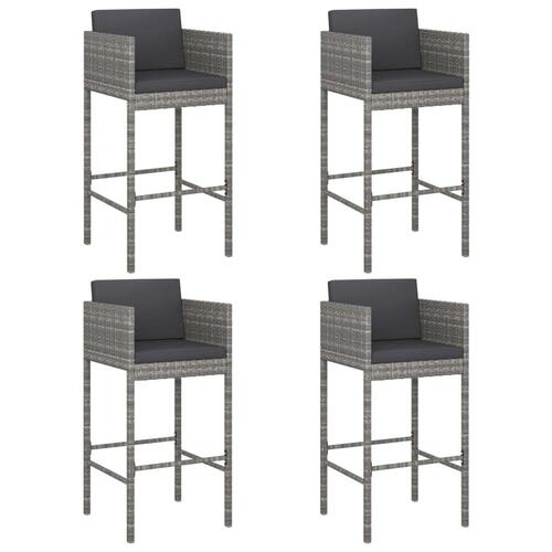 Barstole 4 stk. med hynder polyrattan grå