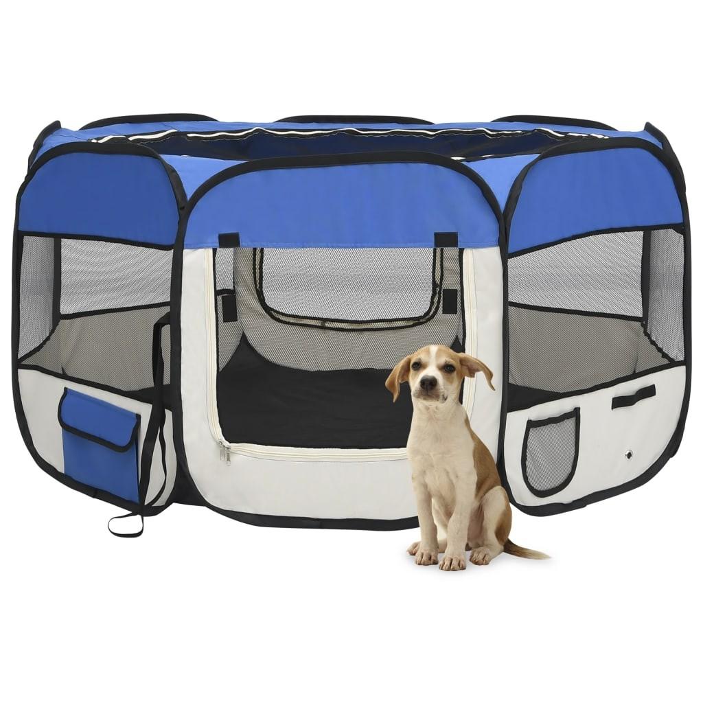 Foldbar hundegård med bæretaske 125x125x61 cm blå