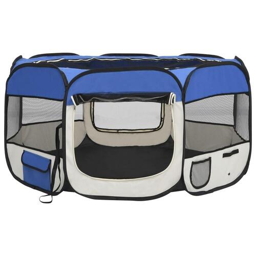 Foldbar hundegård med bæretaske 125x125x61 cm blå