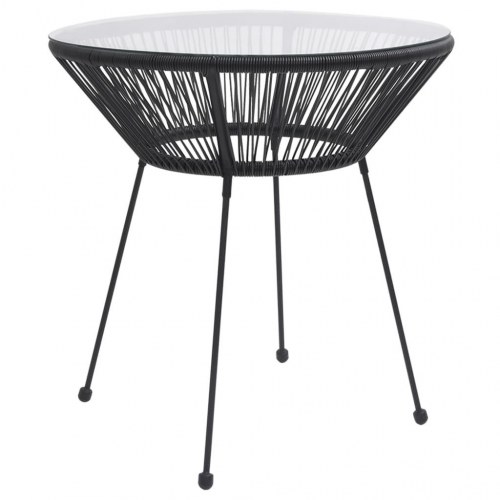 Havebord Ø70 x 74 cm i rattanlook med glasplade - sort
