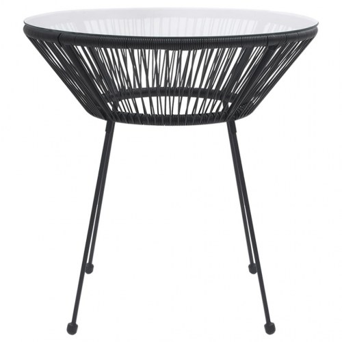 Havebord Ø70 x 74 cm i rattanlook med glasplade - sort
