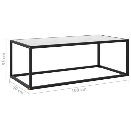 Sofabord 100x50x35 cm hvidt marmorglas sort
