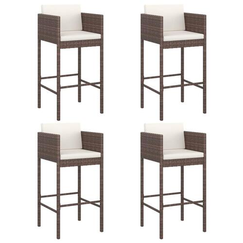 Barstole 4 stk. med hynder polyrattan brun
