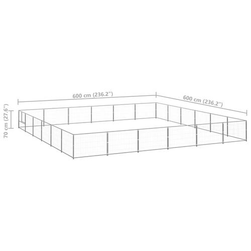 Hundeløbegård 36 m² stål sølvfarvet