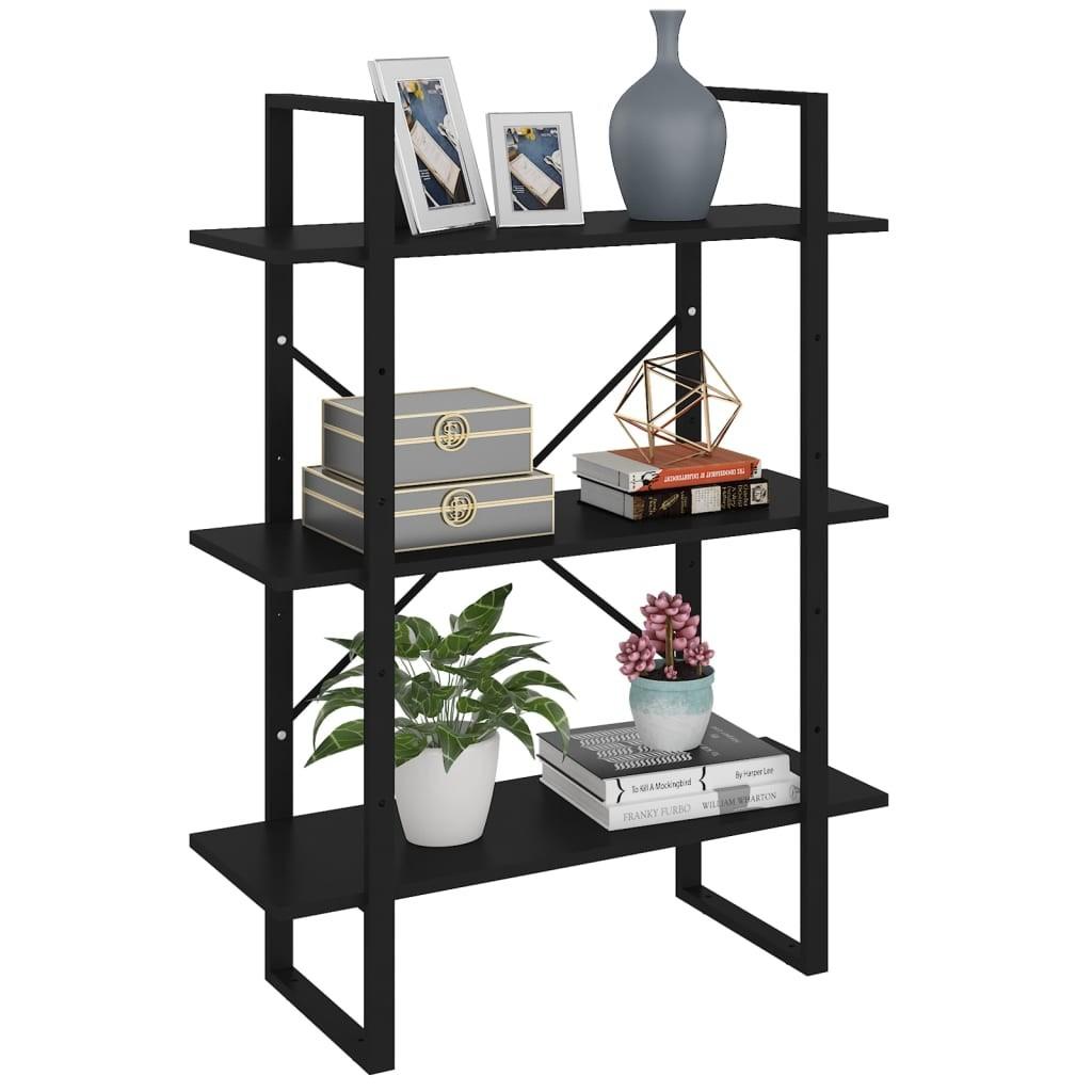 Bogreol 80x30x105 cm konstrueret træ sort