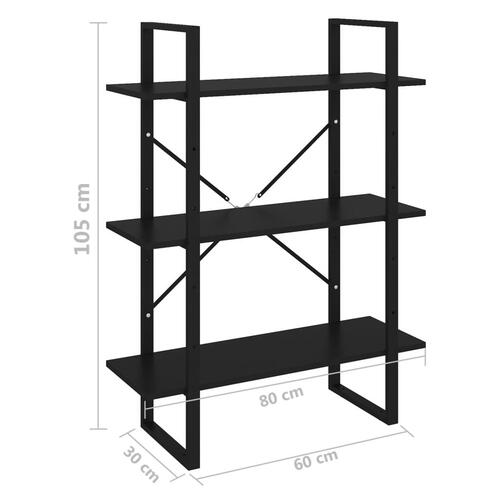 Bogreol 80x30x105 cm konstrueret træ sort