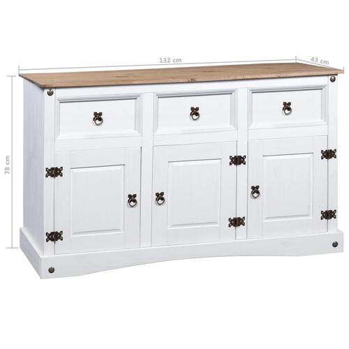 Skænk Corona-serien 132x43x78 cm mexicansk fyrretræ hvid