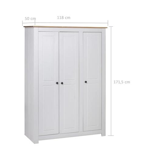 Klædeskab med 3 låger 118 x 50 x 171,5 cm fyrretræ hvid Panama
