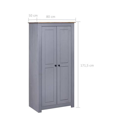 Klædeskab Panama-serien 80x50x171,5 cm massivt fyrretræ grå