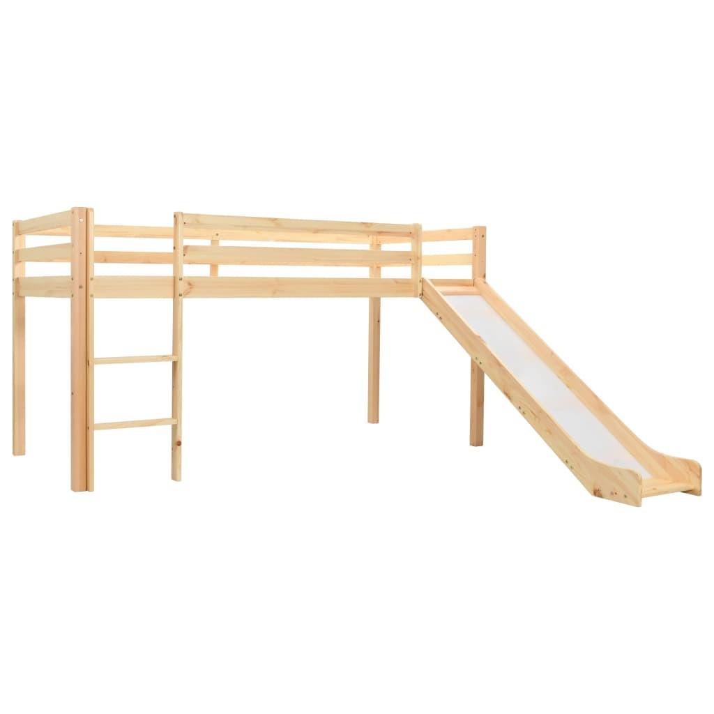 Loftseng til børn med rutsjebane og stige fyrretræ 97 x 208 cm