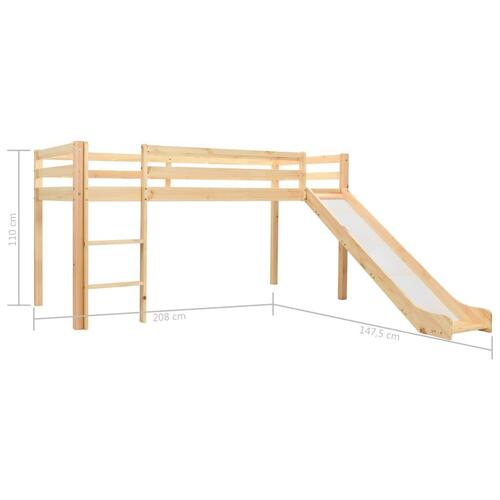 Loftseng til børn med rutsjebane og stige fyrretræ 97 x 208 cm