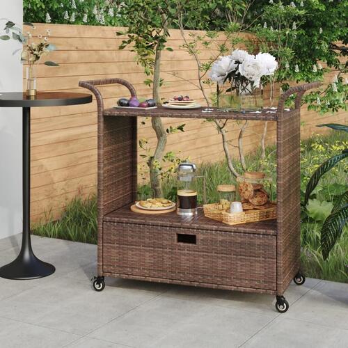 Barvogn med skuffe 100x45x97 cm polyrattan brun
