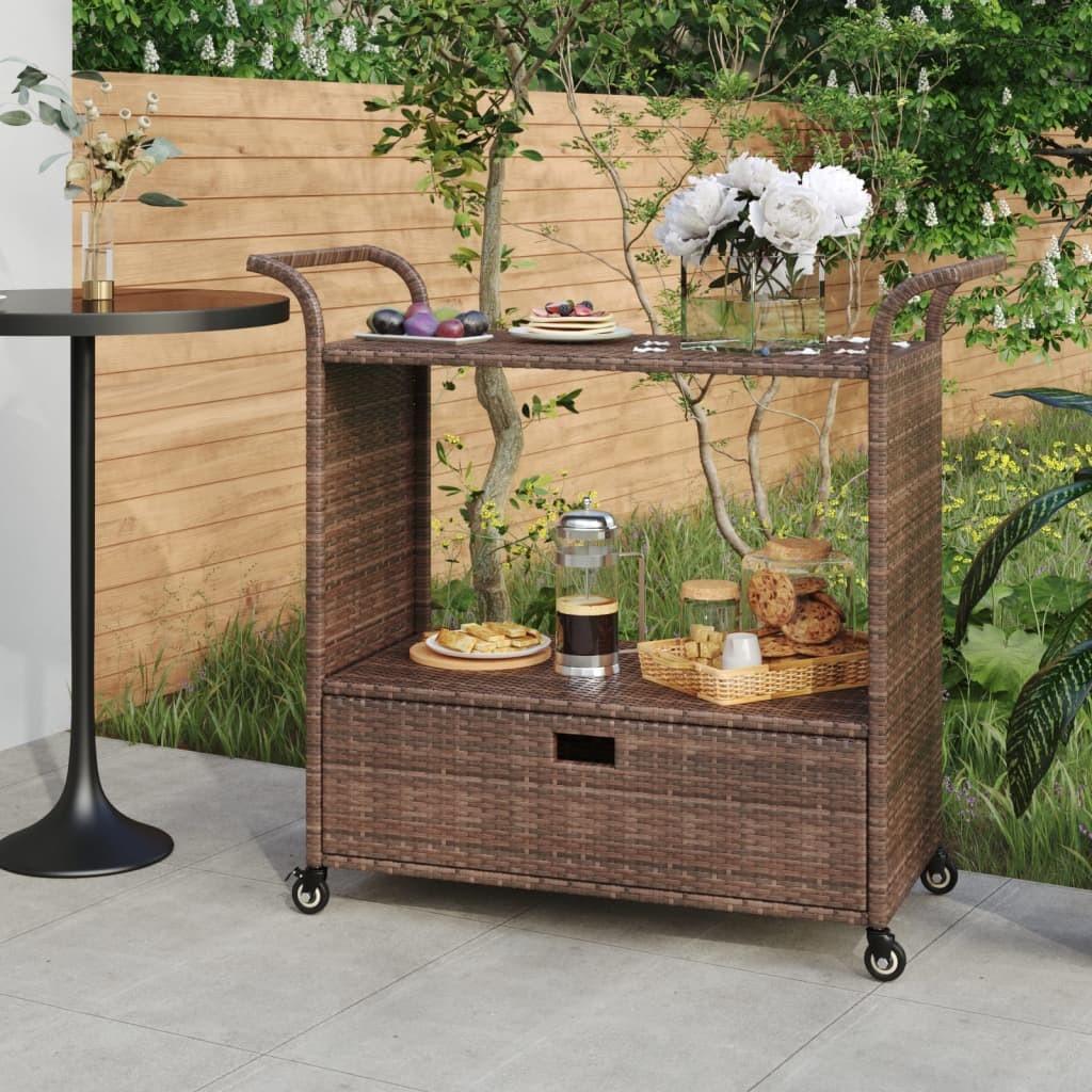 Barvogn med skuffe 100x45x97 cm polyrattan brun