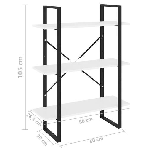 Bogreol 80x30x105 cm konstrueret træ hvid